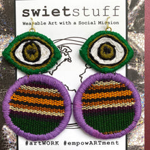 Load image into Gallery viewer, Embroidered Eye + Textile Earrings