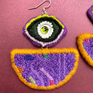 Embroidered Eye + Textile Earrings