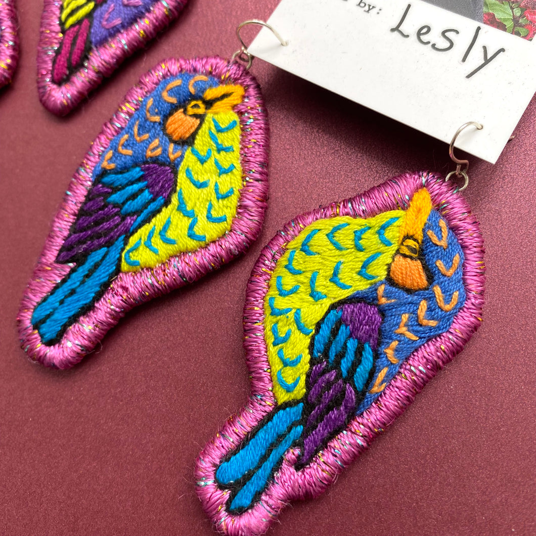 Sparkle Embroidered Bird earrings