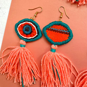 Embroidered Eye + Tassel Earrings