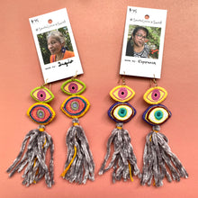 Load image into Gallery viewer, Embroidered Eye + Tassel Earrings