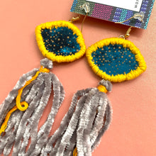 Load image into Gallery viewer, Embroidered Eye + Tassel Earrings