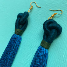 Load image into Gallery viewer, dark teal KNOT blue tassel Earring