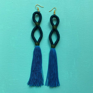 dark teal INFINITY blue tassel Earring