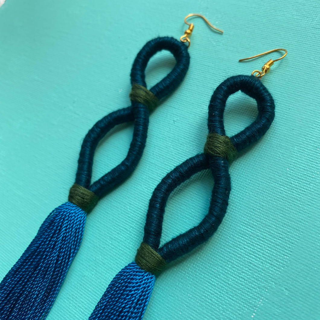 dark teal INFINITY blue tassel Earring