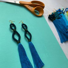 Load image into Gallery viewer, dark teal INFINITY blue tassel Earring