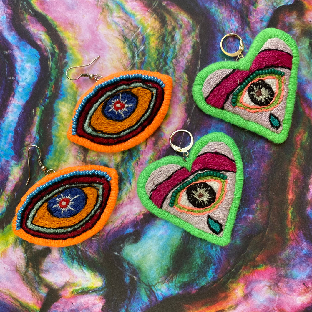 Embroidered Psychedelic Eye earrings