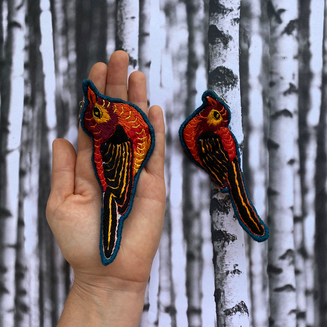 Big Embroidered Bird earrings