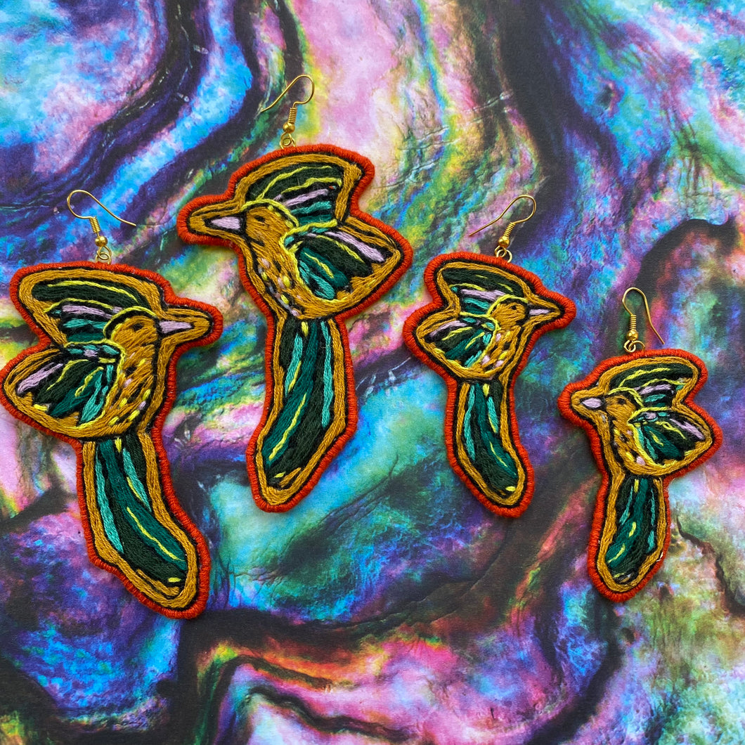 Embroidered Humming Bird Earrings