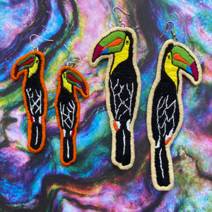Toucan Embroidered Bird Earrings