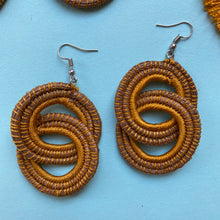 Load image into Gallery viewer, Mustard Yellow Woven Grass DOUBLE HOOP earrings
