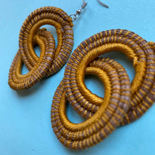 Load image into Gallery viewer, Mustard Yellow Woven Grass DOUBLE HOOP earrings
