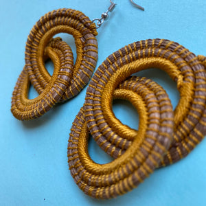 Mustard Yellow Woven Grass DOUBLE HOOP earrings