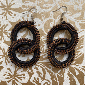 Black Woven Grass DOUBLE HOOP earrings