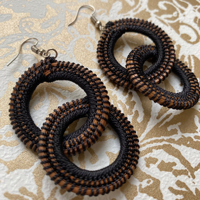 Black Woven Grass DOUBLE HOOP earrings