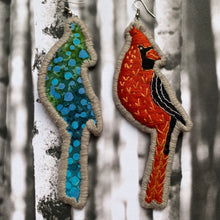 Load image into Gallery viewer, Red Cardinal Embroidered Earrings