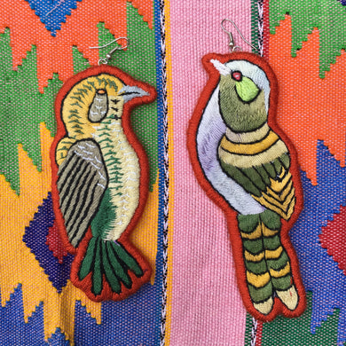 Chartreuse and Orange Bird Earrings